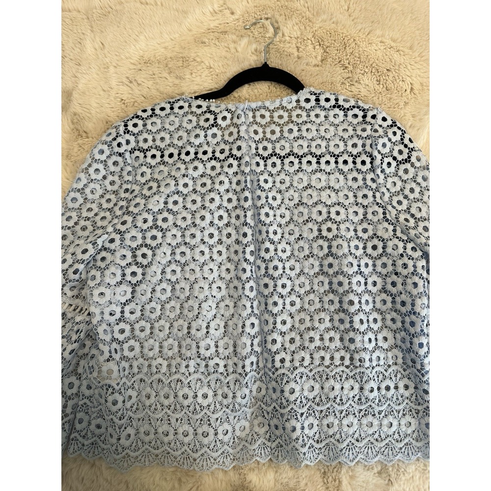 J Crew Daisy‎ Lace Bell Sleeve Top Sz 10  Blue - Picture 11 of 16